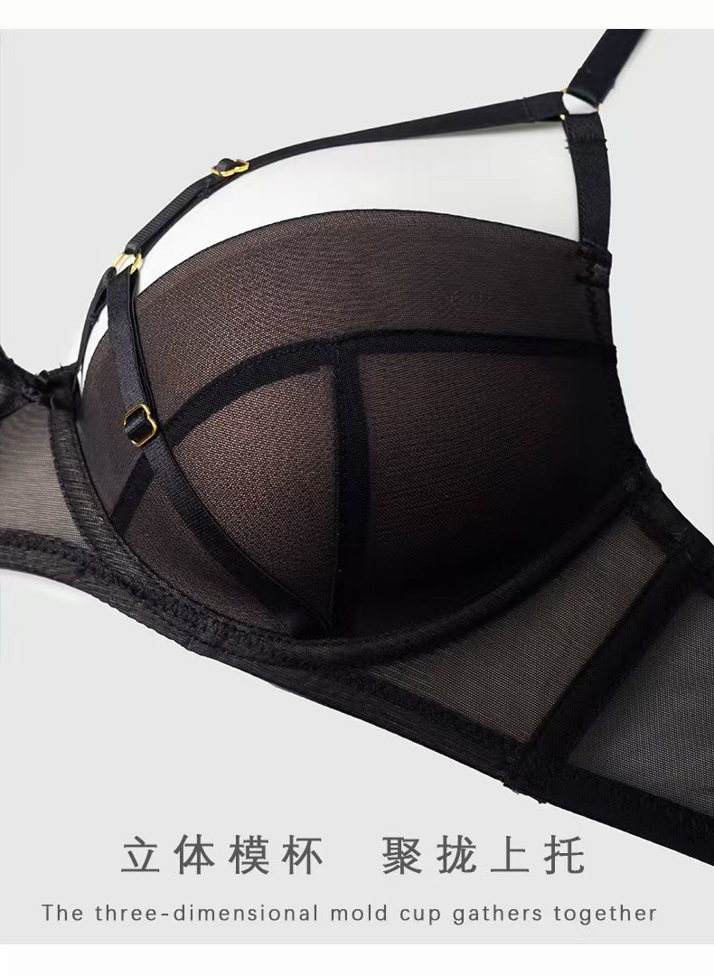 Cross-border new arrival Bra Sexy Lingerie Thin Top Thick Bottom Bra Strap Push-Up Gathered Bra Women's Suit