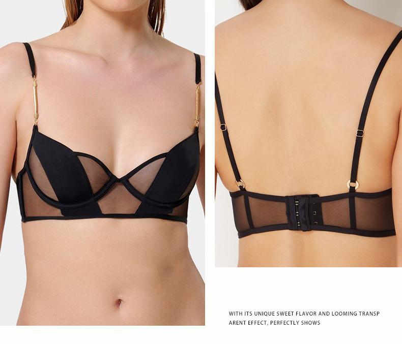 Cross-Border Sexy Lingerie Thin See-Through Mesh French Style Bra Large Bust Minimizer Plus Size Bra and Thong Set
