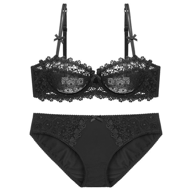 European and American Sexy Bra Set Ultra-thin Semi-transparent Half Cup Lace Bra Small Chest Push-up Anti-sagging Plus Size Bra
