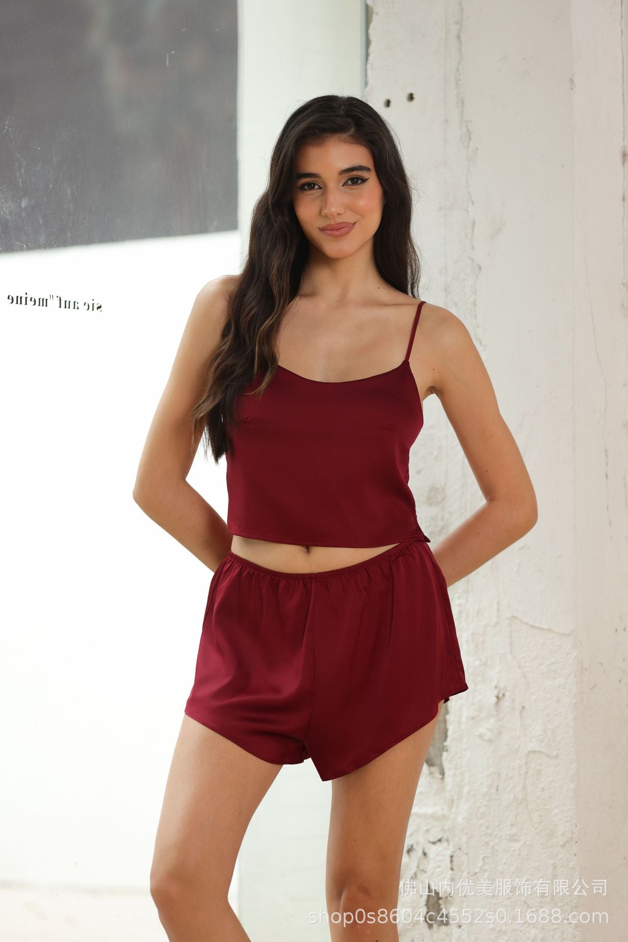 Cross-Border European and American New Sexy Nightwear Spring Summer Pure Desire High-End Ice Silk Camisole Nightdress and Pants Set Wholesale
