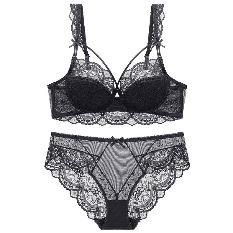 Women's Underwear Large Bust Minimizer Bra Set Sexy Lace Thin Bra Bra