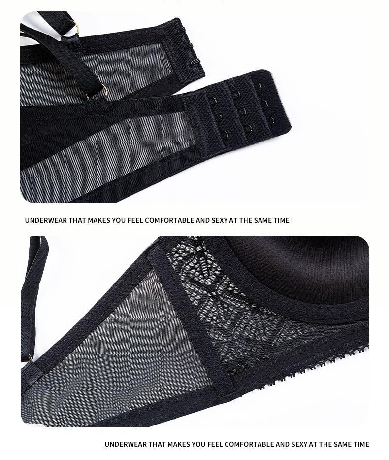 Cross-Border European and American Style French Lingerie Sexy Lace Strap Design Large Bust Push-Up Anti-Sagging Bra Set