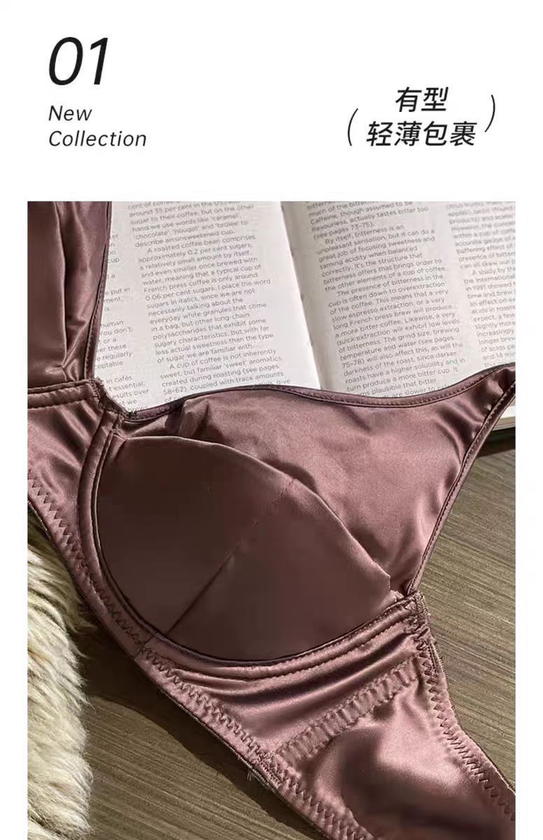 European and American Sexy Lingerie for Women, Thin Satin Seamless French Style Lingerie, Minimizing Large Bust, Anti-Sagging, Plus Size Bra Set