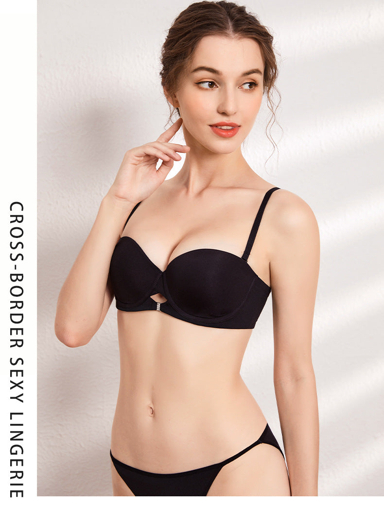Cross-Border Sexy Seamless Underwear Glossy Strapless Anti-Slip Soft Steel Ring Bra Big Chest Makes You Look Smaller Plus Size Underwear Bra