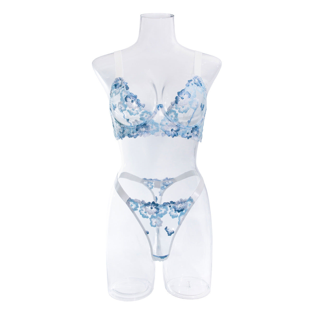 Foreign Trade Cross-Border Sexy Lingerie Big Bust Minimizer Push-Up Pure Girl Embroidered Flowers Comfortable Erotic Lingerie Set