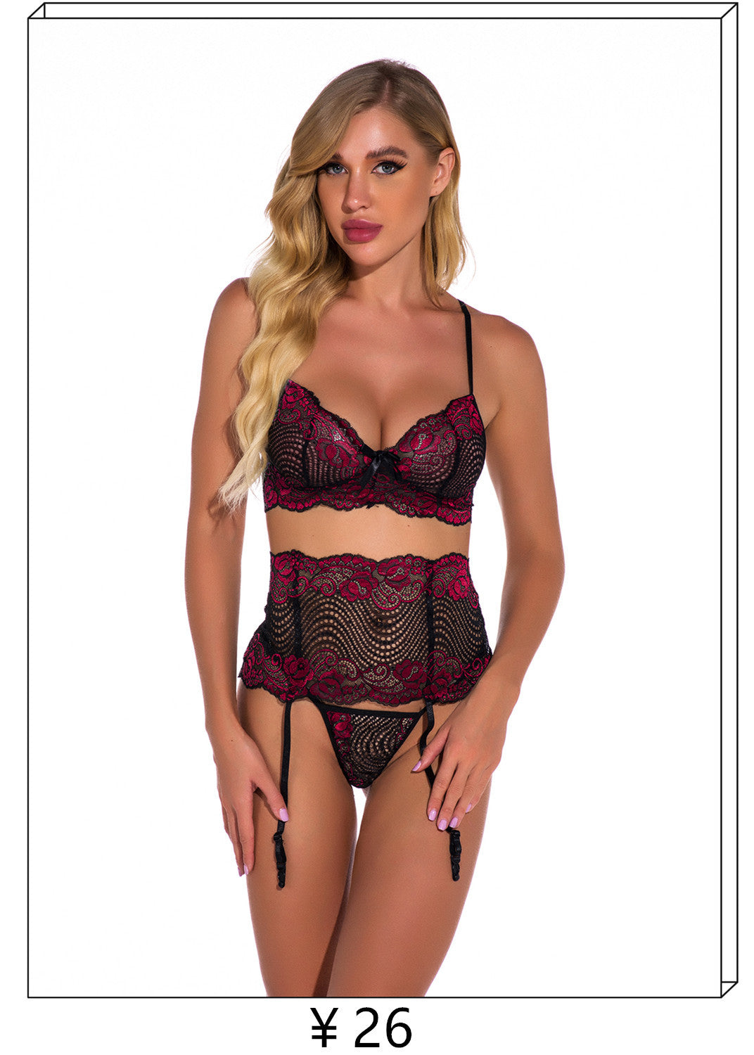 Cross-border New European and American Source Sexy Lace Lingerie Deep V Strappy Jumpsuit Hollow Out See-through Bodysuit