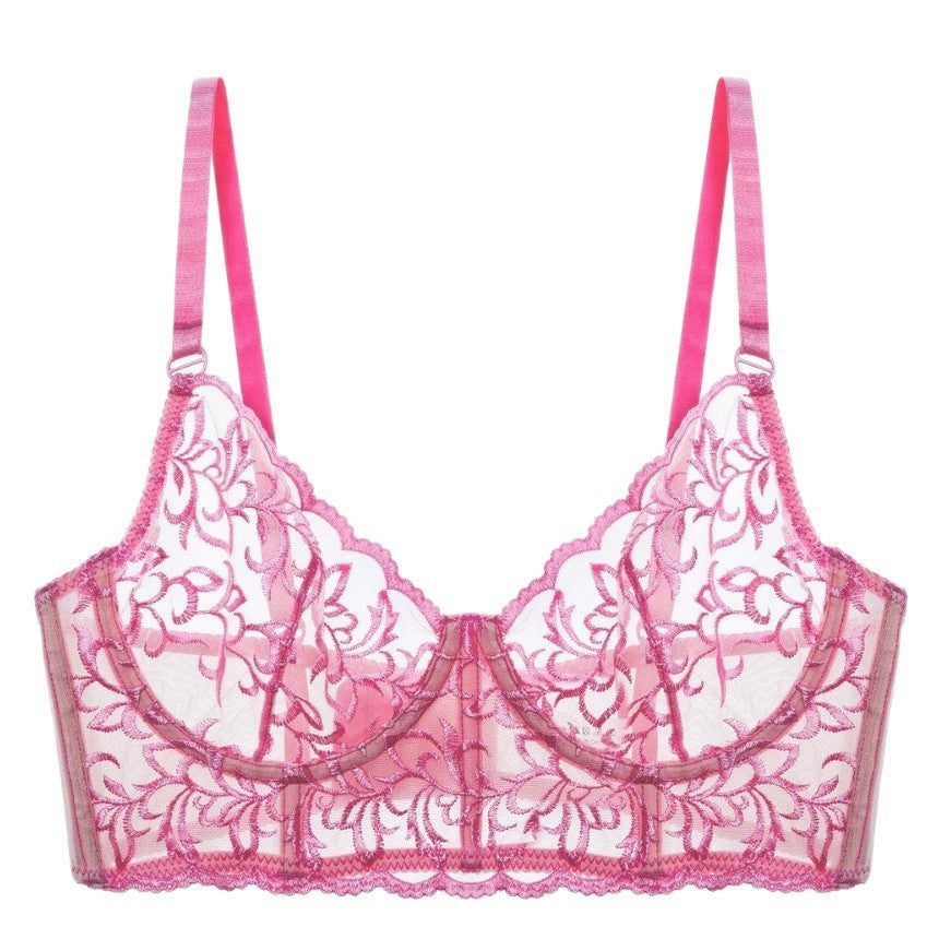 Cross-Border European and American Style French Lingerie Sexy Lace Embroidery Ultra-Thin Large Bust Minimizer Anti-Sagging Bra Set Wholesale