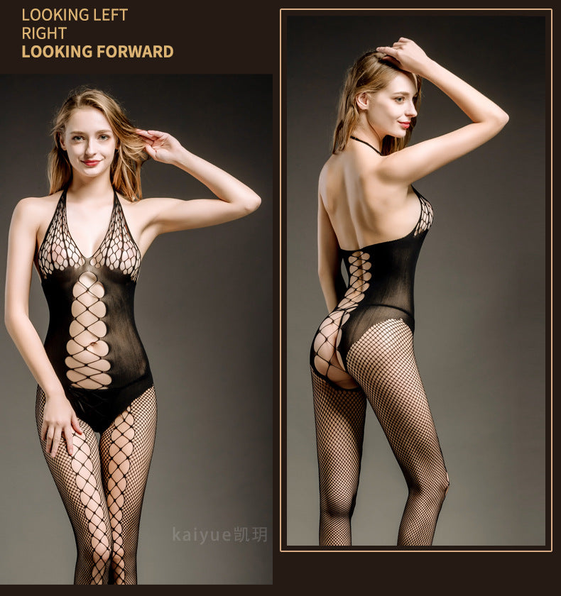 European and American Hot-Selling Sexy Lingerie Women's Sexy Uniform Temptation Bodystocking Lace Stockings Nightwear Mesh Outfit Set