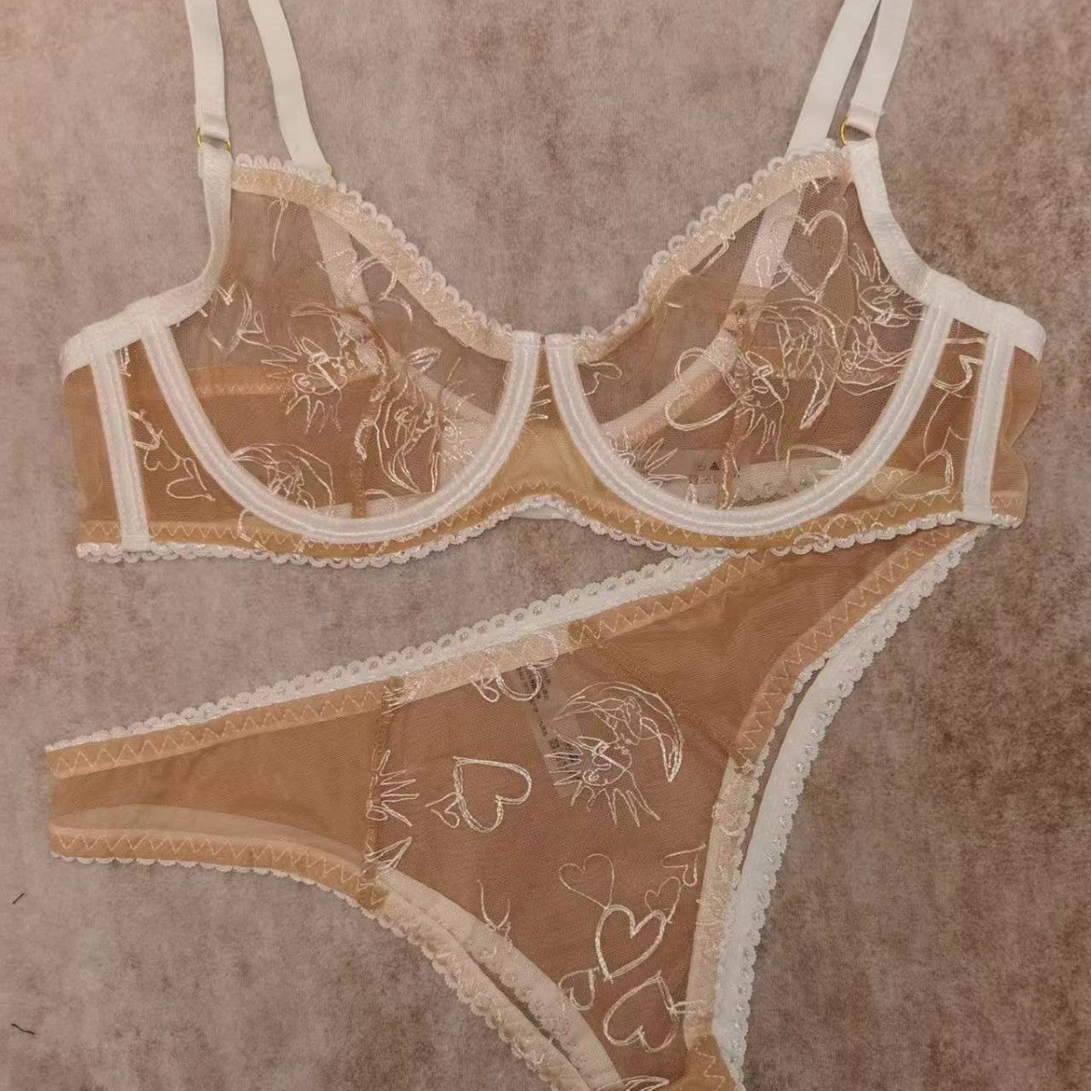 European and American Cross-Border French Style Sexy Lingerie Ultra-Thin Embroidered Lace Bra Large Bust Minimizer Plus Size Erotic Lingerie Set