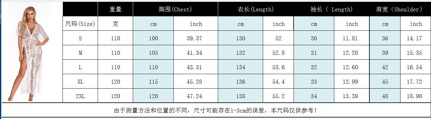 European and American Foreign Trade Women's Sexy Lingerie Long Lace Dress V Collared Three-quarter Sleeve Sexy Nightgown AliExpress Source Robe