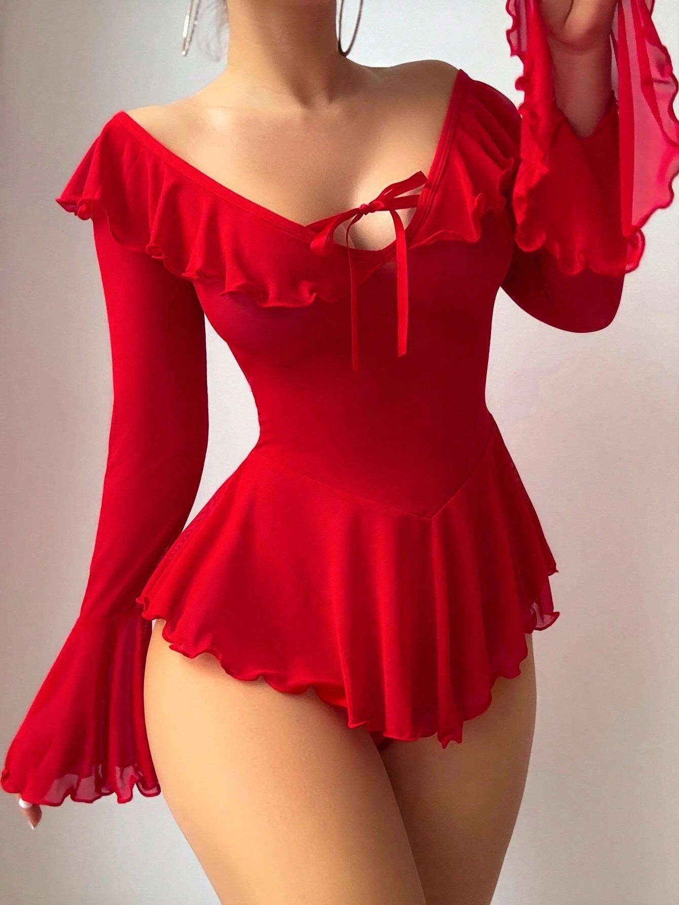 Cross-Border Foreign Trade European and American Sexy See-Through Mesh Dress Temptation Off-Shoulder Pure Desire Style Uniform Sexy Lingerie