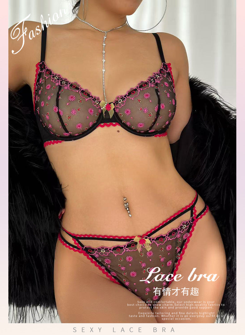 Cross-Border AliExpress Sexy Lingerie French Ultra-Thin Embroidered Lace Bra Large Bust Minimizer Plus Size Bra