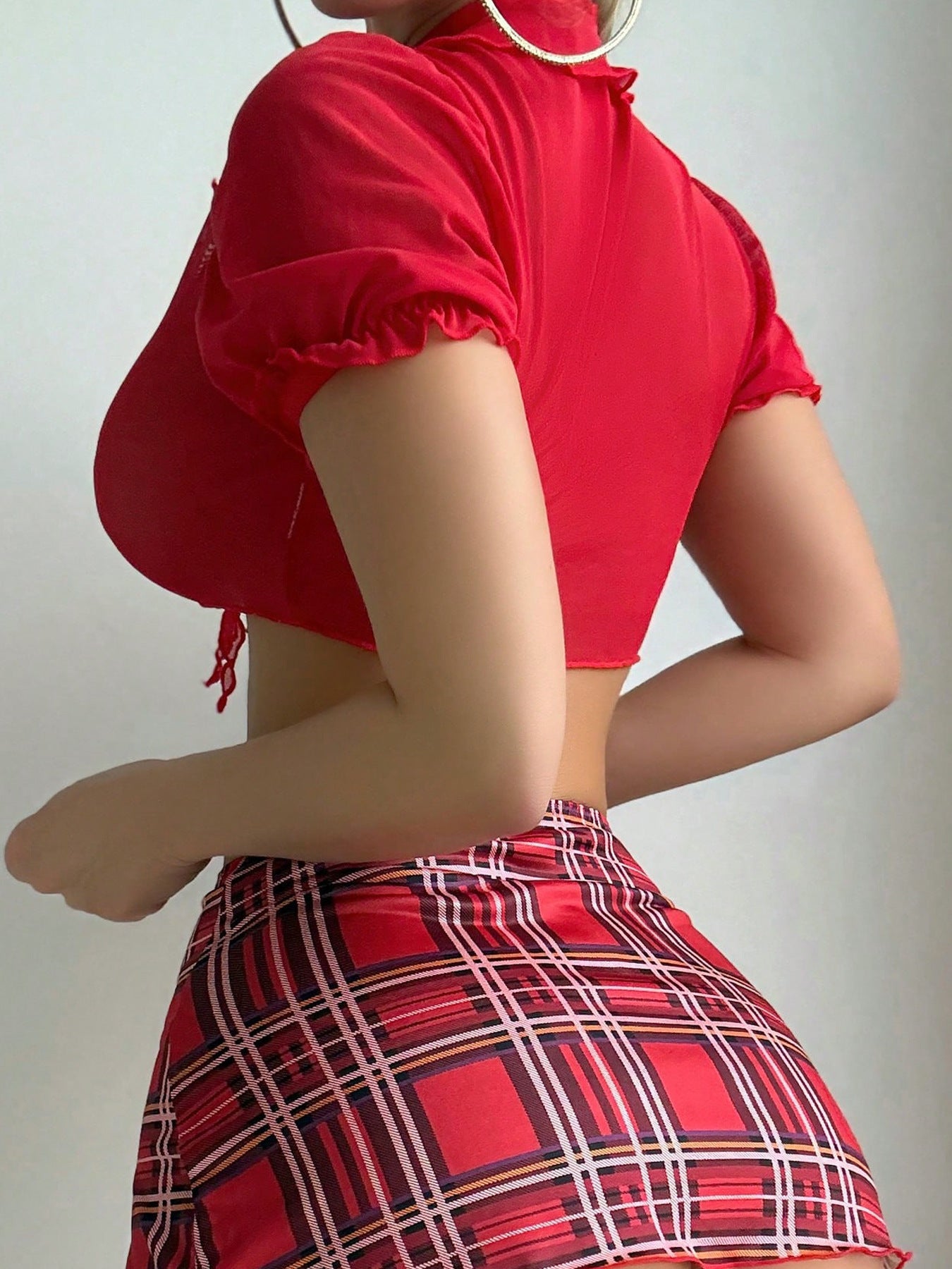 Amazon Hot Selling Sexy Lingerie for Women Passionate Temptation Uniform Plaid Split Skirt Thong Three-Piece Set