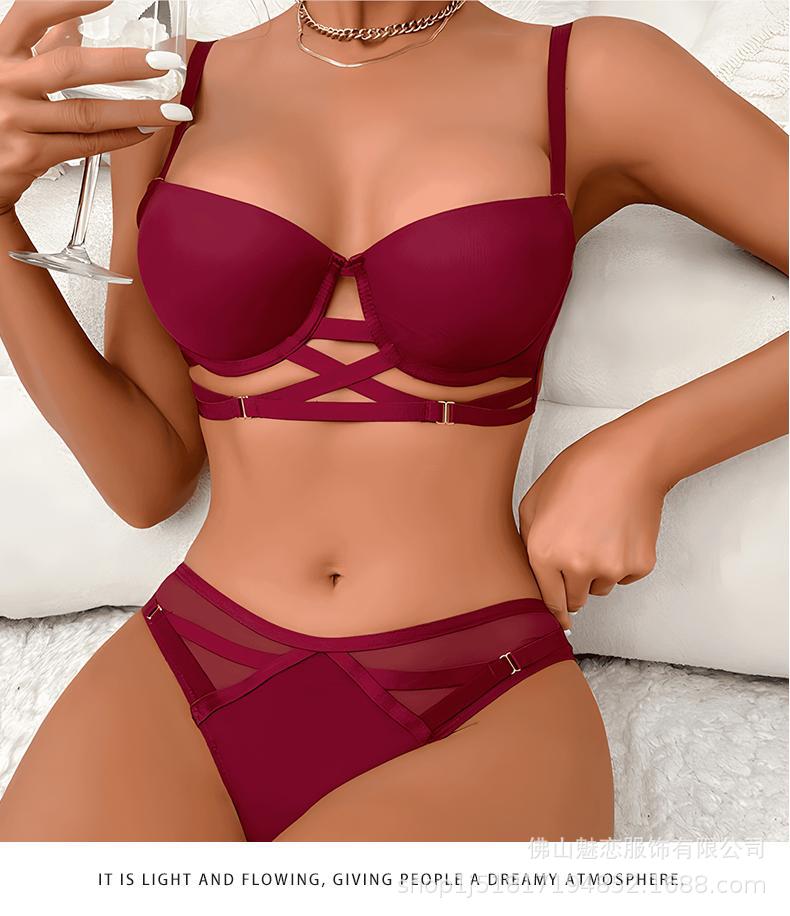 Cross-Border European and American Sexy Lingerie for Women, Cross-Strap Seamless Bra, Large Bust Minimizer, Anti-Sagging Bra Set