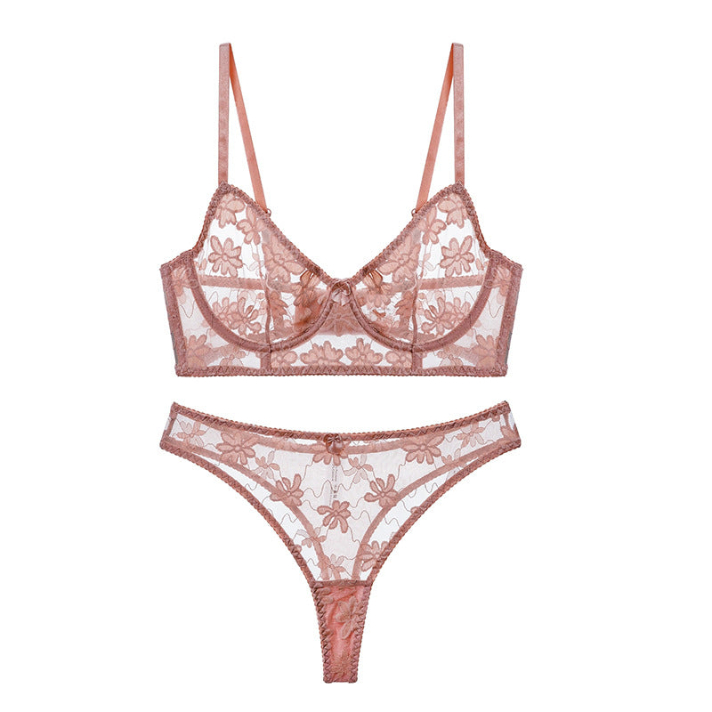 2025New French Lace Plus Size Push-Up Anti-Sagging Bra Set Sexy Ultra-Thin Large Bust Minimizer Bra