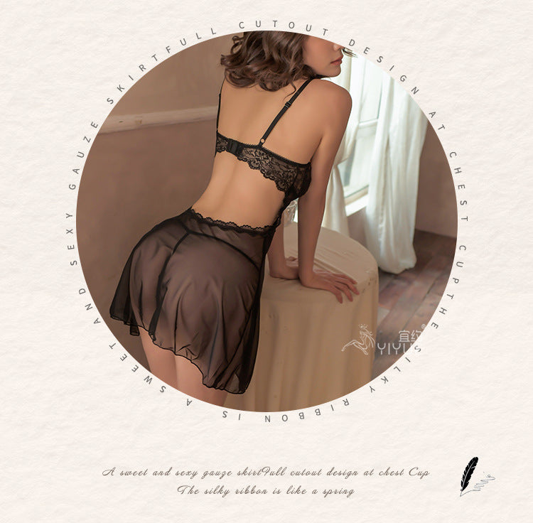 Yiyue Sexy Lingerie Sexy Strap Lace Temptation Nightdress for Women with Underwire, Push-Up, and Chest Pads for Small Busts8337