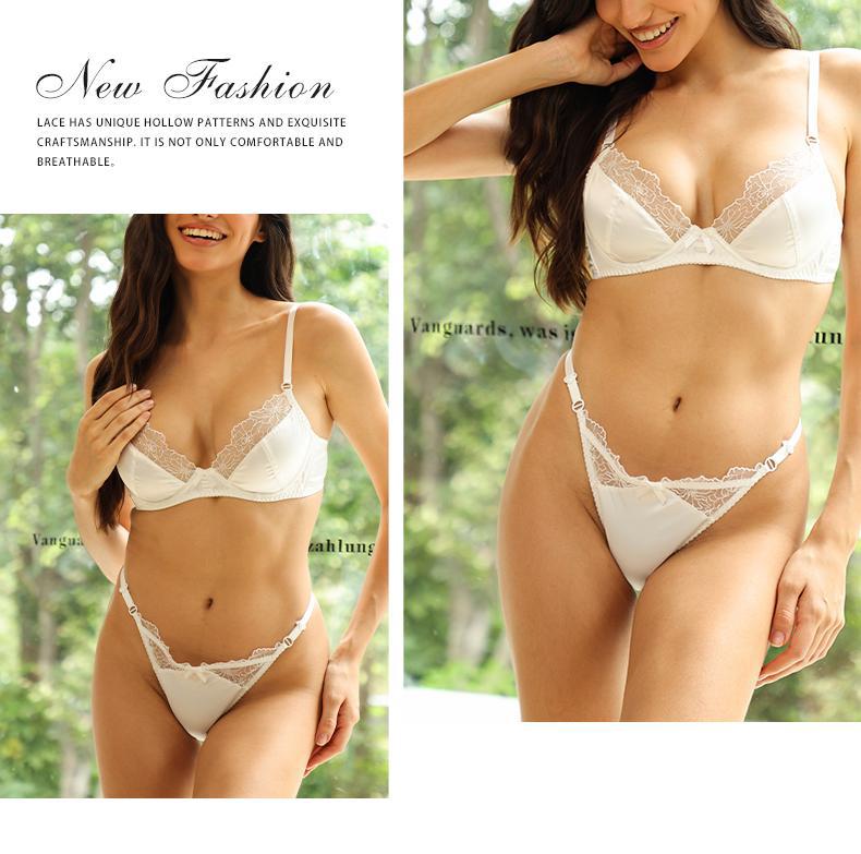 European and American Cross-Border Sexy Lingerie French Style Sexy Lace Bra Satin Color Large Bust Minimizer Push-Up Bra Set
