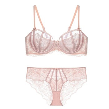 European and American Sexy Bra Set Ultra-thin Semi-transparent Half Cup Lace Bra Small Chest Push-up Anti-sagging Plus Size Bra