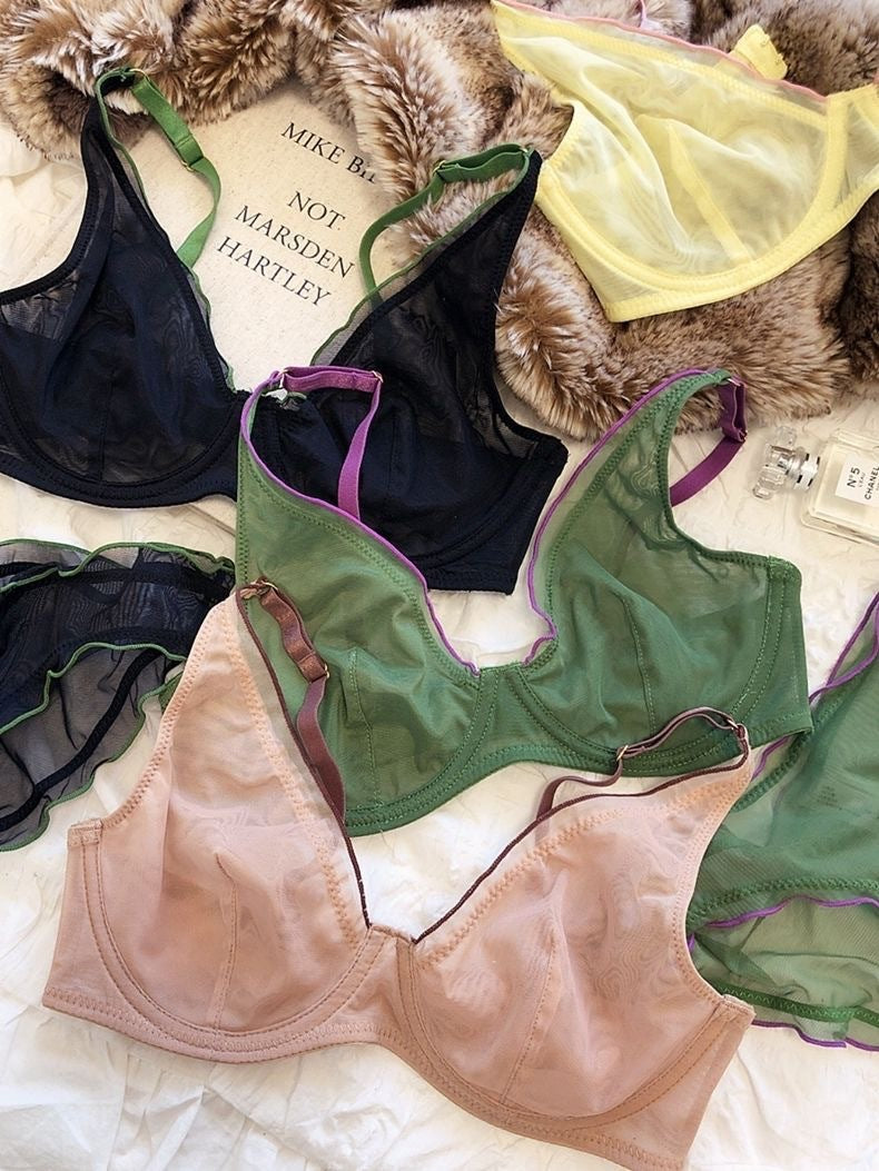 Cross-Border Hot-Selling Sexy Lingerie Ultra-Thin Mesh Large Bust Minimizer Side Breast Collection Anti-Sagging Bra Sexy Lingerie Set
