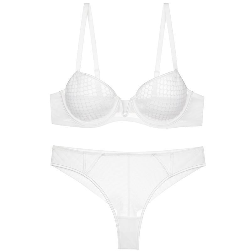 Cross-Border European and American Sexy Lingerie Set Ultra-Thin Honeycomb Pattern Soft Underwire Bra Large Bust Minimizer Anti-Sagging Bra for Women