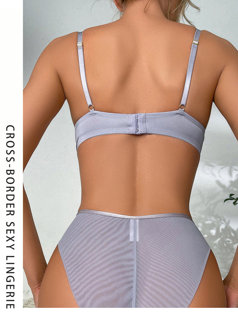 Cross-Border European and American Style French Bra for Women, Mesh Smooth Lace Sexy Lingerie, Large Bust Minimizer, Anti-Sagging Bra Set