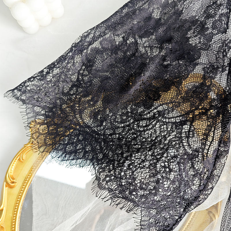 European and American Cross-Border Sexy Lace Eyelash Trim Long Slit Mesh Erotic See-Through Long Sleeve Nightgown Robe In Stock