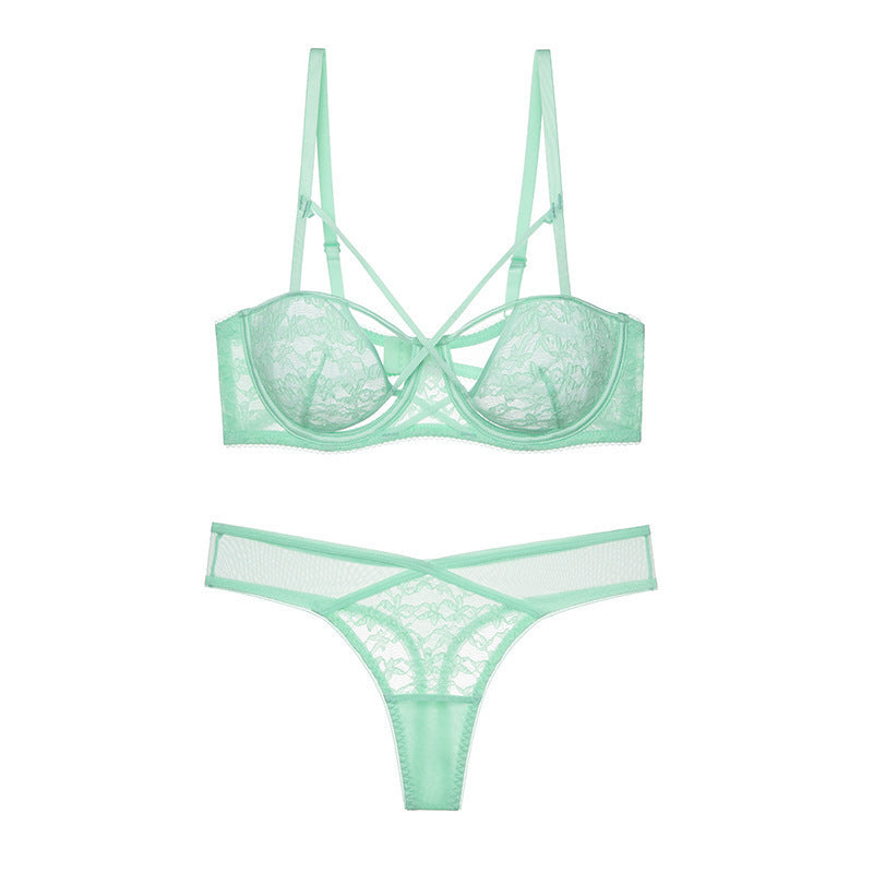French Style Sexy Lingerie for Women Pure Desire Strap Design Bubble Fabric Breathable Lingerie Set Small Chest Enhancing Push-Up Bra