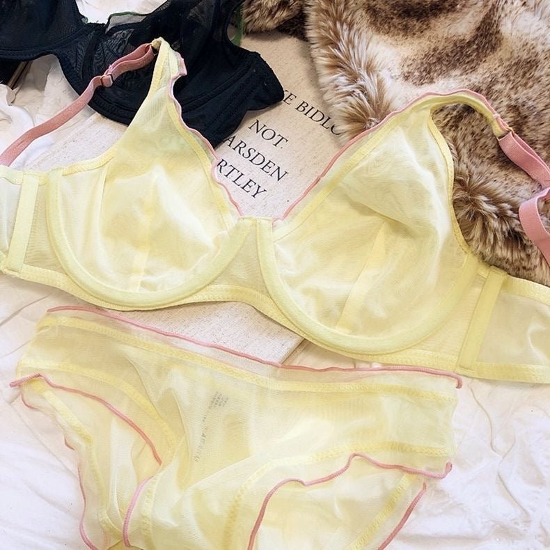 Cross-Border Hot-Selling Sexy Lingerie Ultra-Thin Mesh Large Bust Minimizer Side Breast Collection Anti-Sagging Bra Sexy Lingerie Set