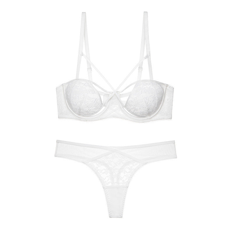 French Style Sexy Lingerie for Women Pure Desire Strap Design Bubble Fabric Breathable Lingerie Set Small Chest Enhancing Push-Up Bra