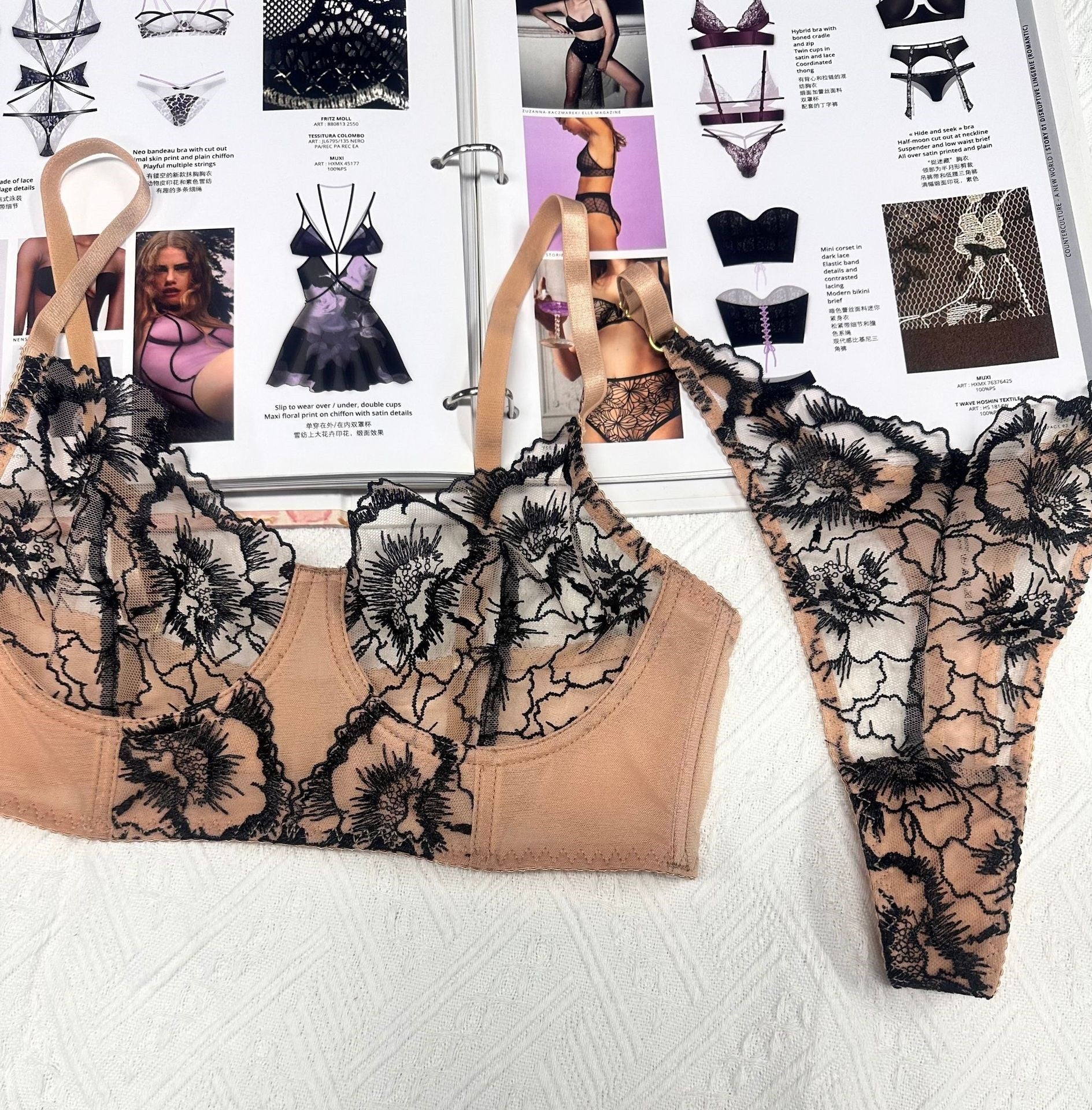 Cross-Border Sexy Lingerie Thin See-Through Lace Plus Size Lingerie Big Chest Minimizer Vest-Style Fishbone Bra
