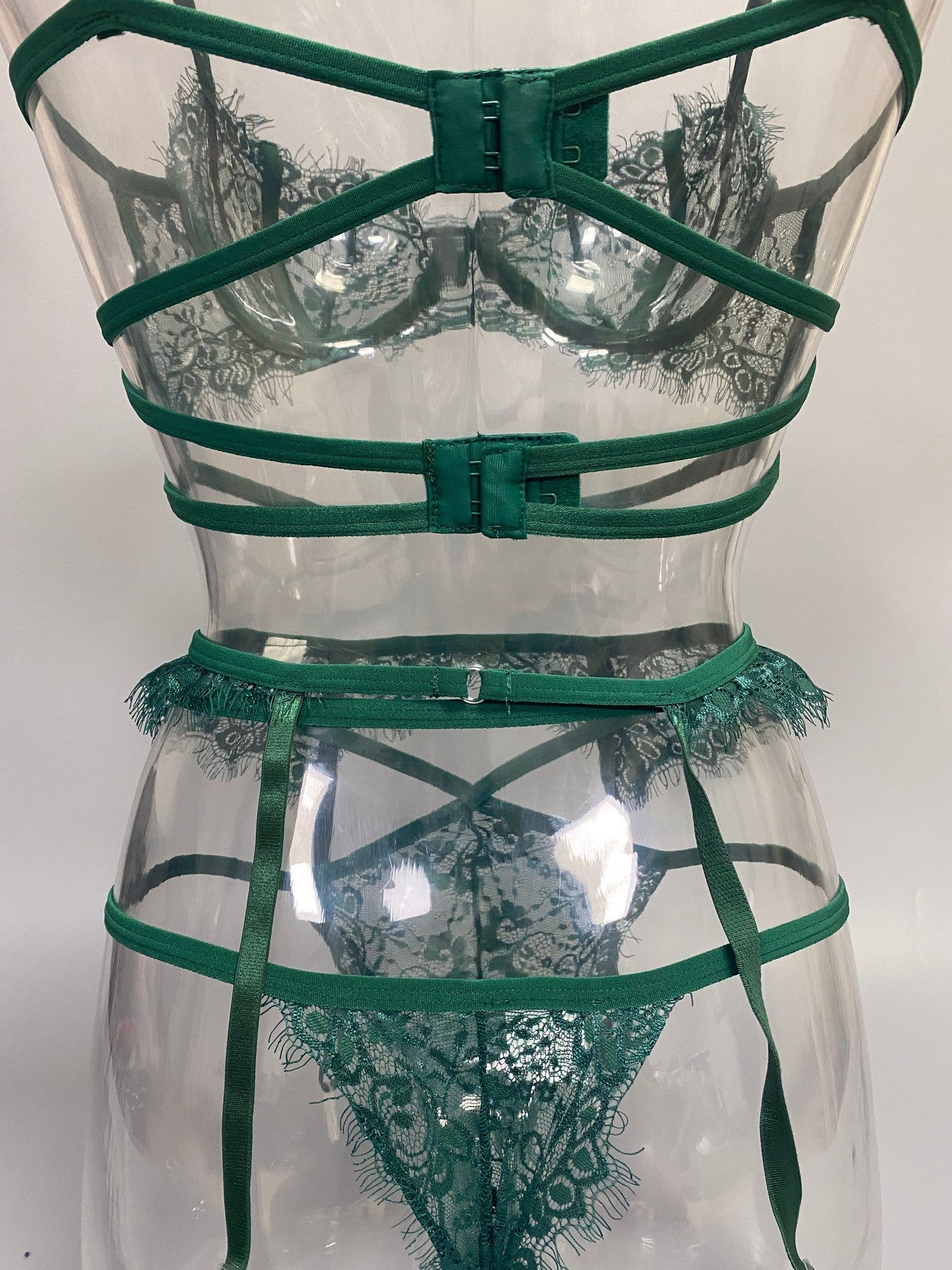 Sexy Lingerie Cross-Border Women's Fashion European and American AliExpress Amazon Transparent Lace Underwire Sexy Three-Piece Set New Model