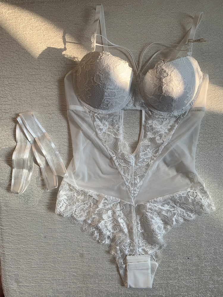 French Style Sexy Bodysuit Temptation Bow Transparent Lace European and American Tight Sexy Jumpsuit