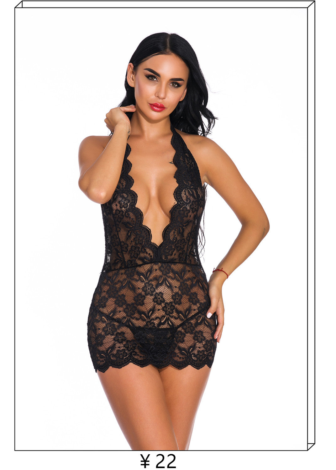 Autumn New Cross-Border Sexy Lingerie Temptation Mesh Nightdress Lace Transparent Women's Long Dress Homewear
