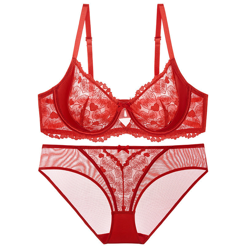 European and American Sexy Lace Lingerie for Women, French Style Ultra-Thin See-Through Plus Size Lingerie, Large Bust Minimizer, Anti-Sagging Bra Set