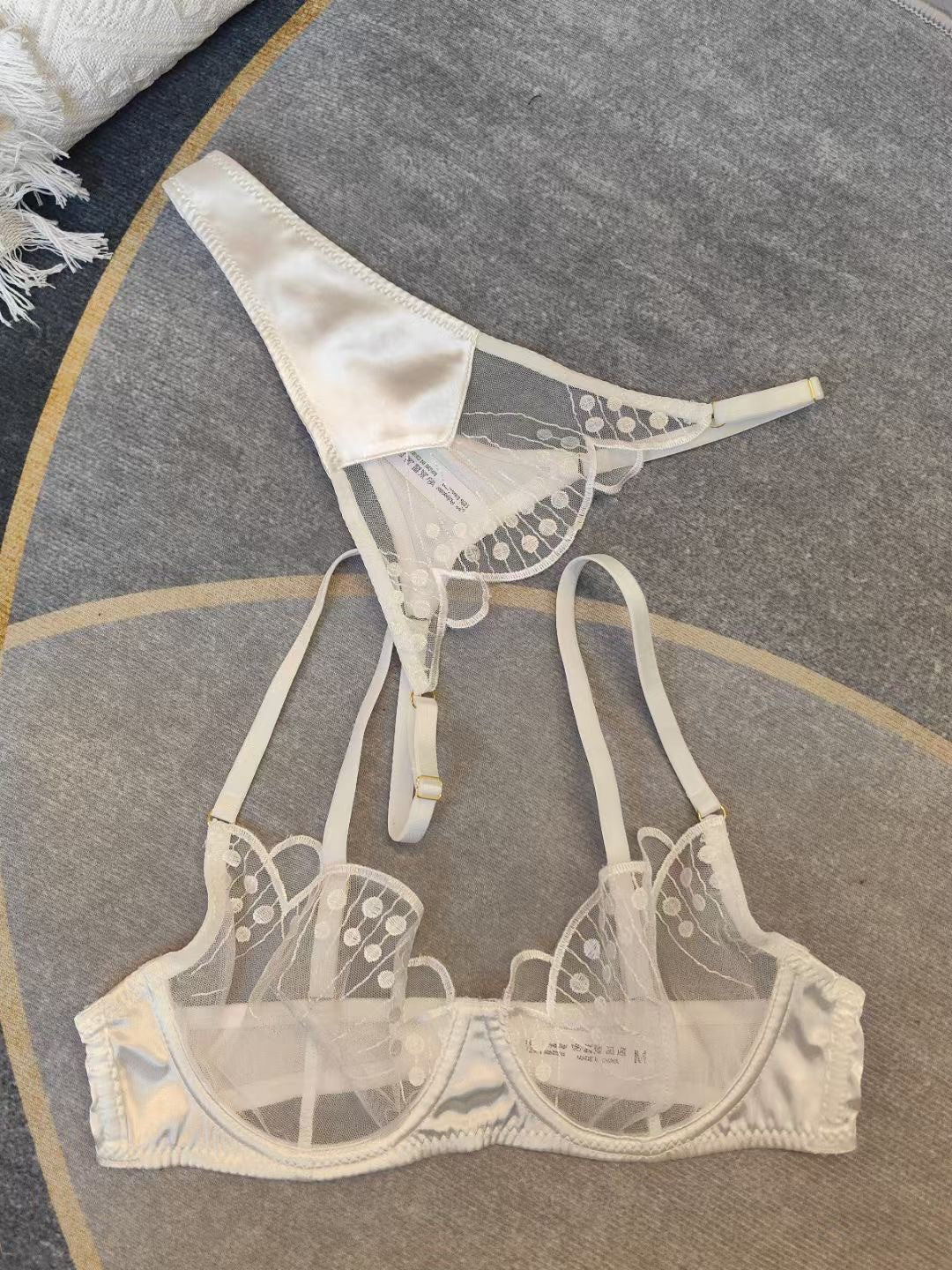 Cross-Border European and American Sexy Lingerie French Ultra-Thin Embroidered Lace Bra Large Bust Minimizer Anti-Sagging Bra