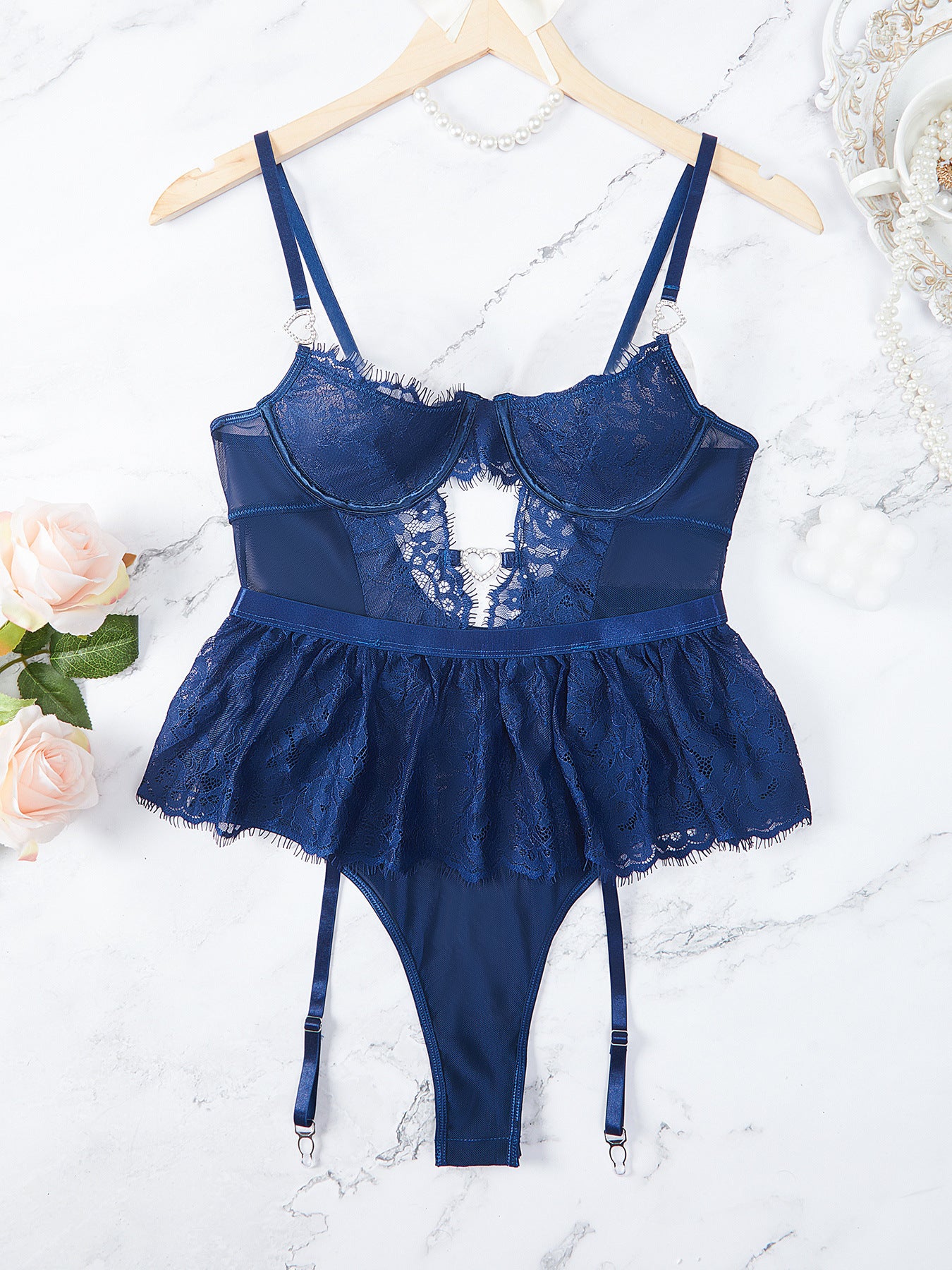 Cross-Border Foreign Trade Hot-Selling Sexy Lingerie Set Lace Embroidery See-Through Passion Uniform Temptation One-Piece Lingerie