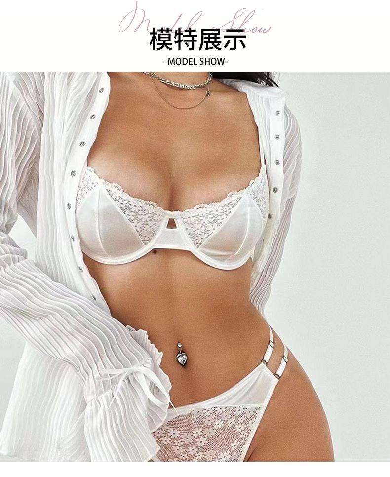 French Style Sexy Lingerie for Women Lace Girl Satin Embroidery Print Large Bust Minimizer Push-Up Bra Set