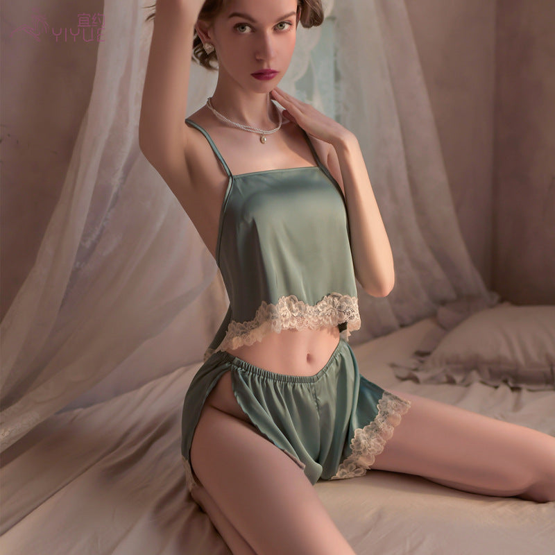Yiyue New Sexy Camisole Nightdress Thin Lace See-through Temptation Camisole Shorts Women's Homewear Set8317