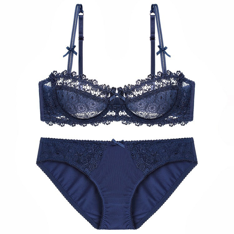 European and American Sexy Bra Set Ultra-thin Semi-transparent Half Cup Lace Bra Small Chest Push-up Anti-sagging Plus Size Bra