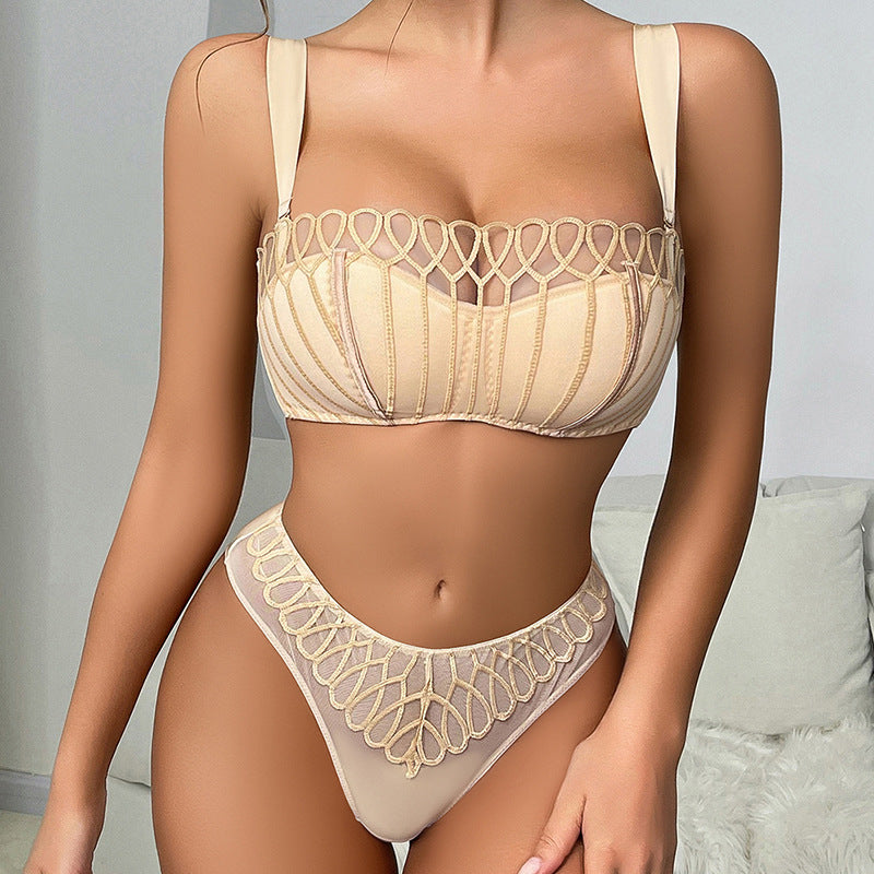 Floral Embroidered Demi-Cup Bra Set - Push-Up Lingerie for Small Busts | Sexy & Supportive