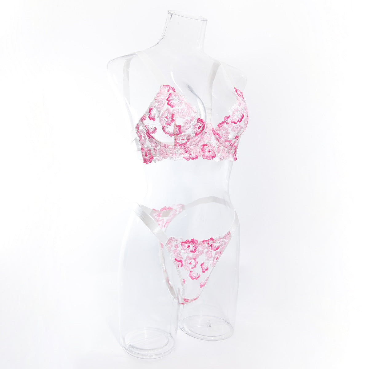 Foreign Trade Cross-Border Sexy Lingerie Big Bust Minimizer Push-Up Pure Girl Embroidered Flowers Comfortable Erotic Lingerie Set