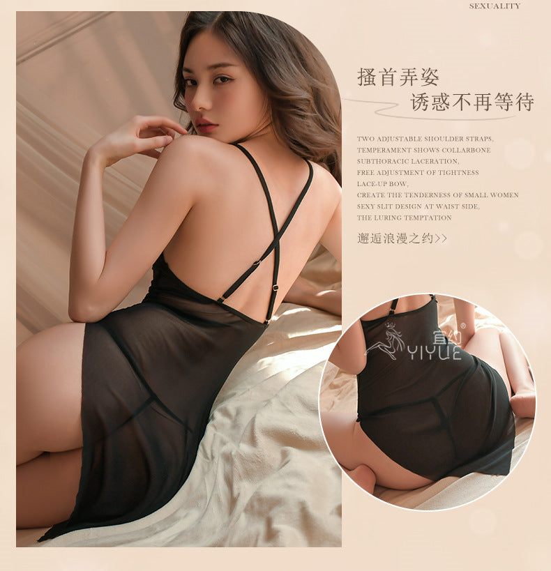 Yiyue Sexy Lingerie Sexy Strap Nightdress Hot See-through Thin No-take-off Pajamas Passion Small Chest Uniform8679