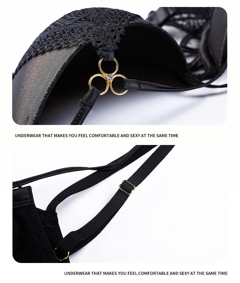 Cross-Border European and American Style French Lingerie Sexy Lace Strap Design Large Bust Push-Up Anti-Sagging Bra Set