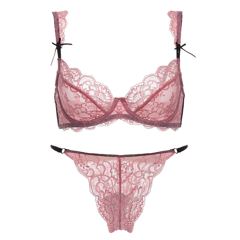 Girl Summer Ultra-Thin Soft Lace Breathable Sexy Ladies Bra Bra Set