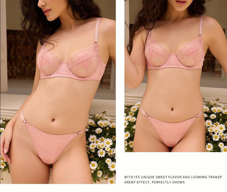 Cross-Border European and American Style Sexy Lingerie for Women Ultra-Thin See-Through Lace Patchwork Large Bust Minimizer Anti-Sagging Bra Set