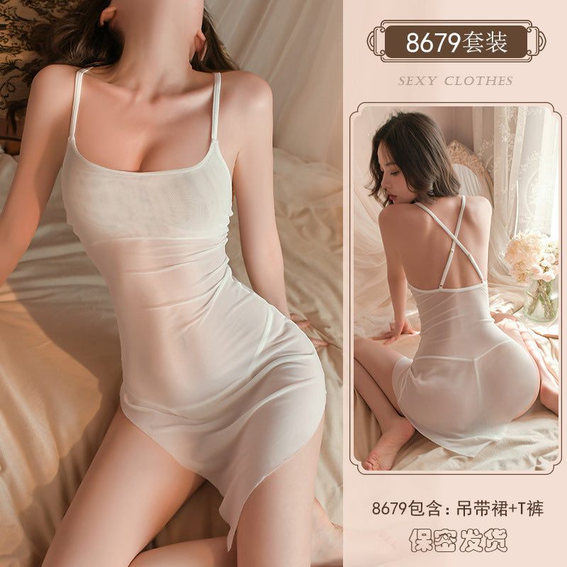Yiyue Sexy Lingerie Sexy Strap Nightdress Hot See-through Thin No-take-off Pajamas Passion Small Chest Uniform8679
