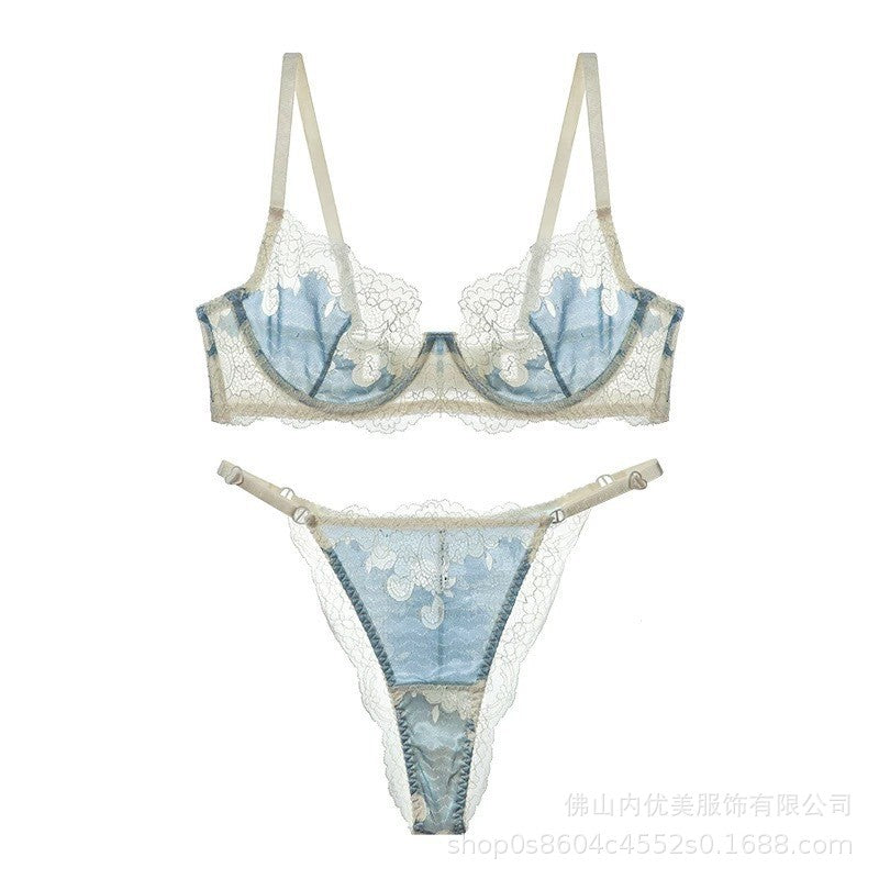 Amazon Foreign Trade Sexy Lingerie Women's Lace Ultra-thin See-through Large Bust Minimizer Push-up Sexy Set Wholesale