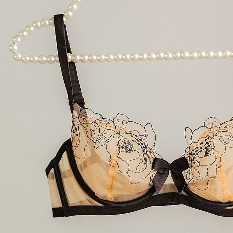 New French Style Sexy Lingerie for Women Lace Embroidery Ultra-thin Semi-transparent Hot Pure Desire Style Temptation Bra Set