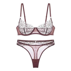 European and American French Style Sexy Lingerie for Women, Ultra-Thin Sheer Mesh, Large Bust Minimizer, Anti-Sagging Lace Bra Set