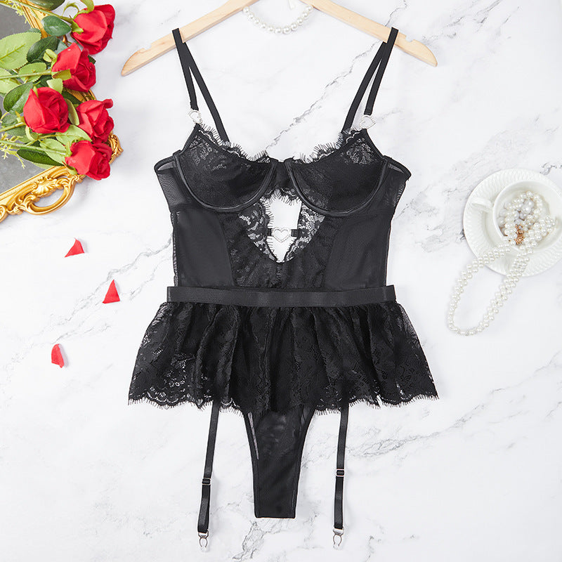 Cross-Border Foreign Trade Hot-Selling Sexy Lingerie Set Lace Embroidery See-Through Passion Uniform Temptation One-Piece Lingerie